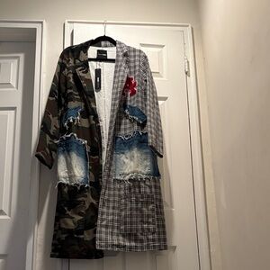 Fashion Nova Camouflage and Plaid Trench Coat